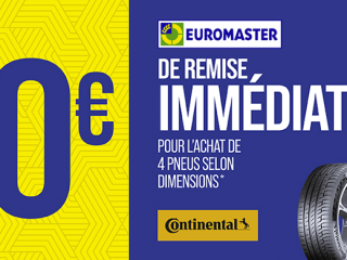 Euromaster - Jusqu'à 100€ de remise immédiate pour l'achat de 4 pneus Continental selon dimensions